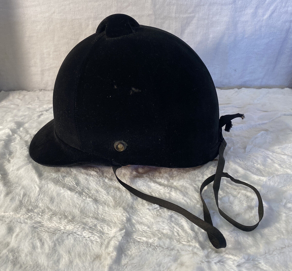Beaufort Equestrian Hunt Cap Black Velour Horse Riding Helmet Vintage England
