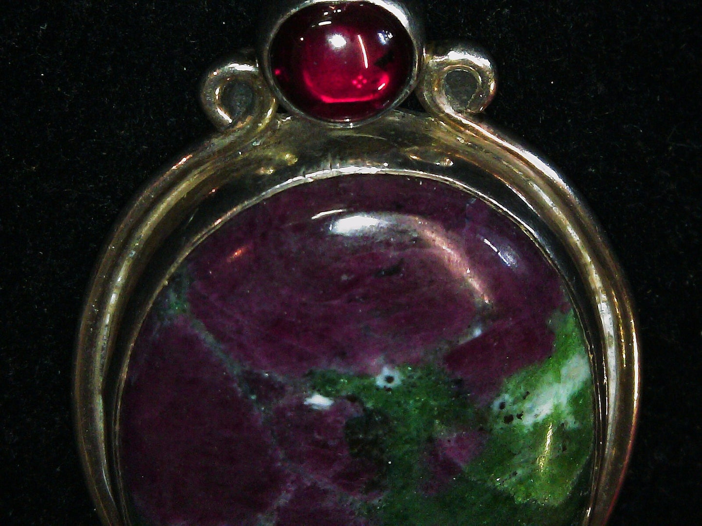 925 Sterling Silver Large Ruby Zoisite & Garnet Gemstone Pendant 20.6g