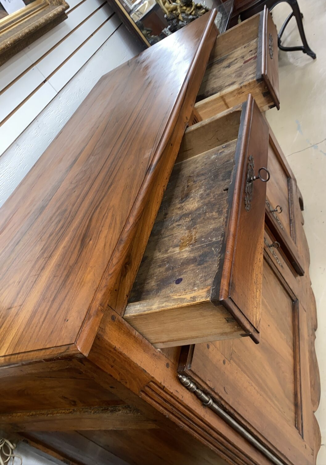 Antique French Louis XV Philippe Figured Walnut Chest Commode Sideboard Server