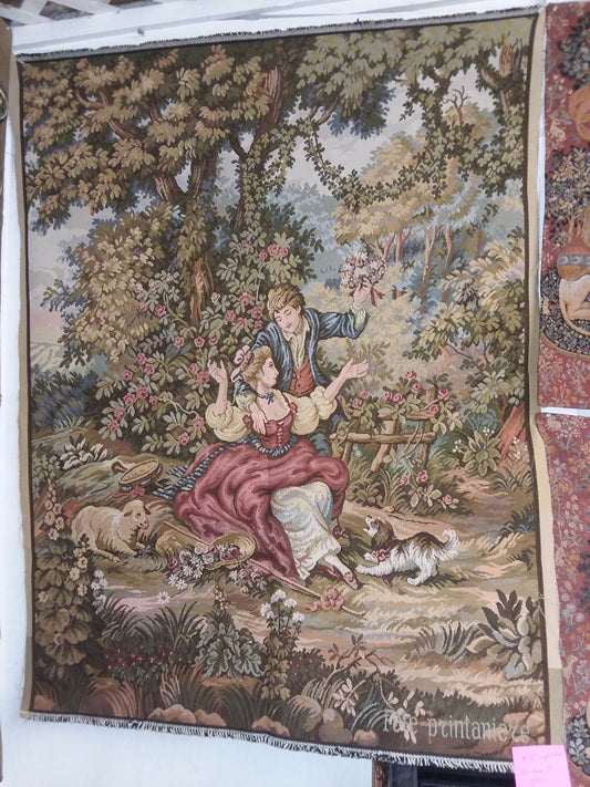 French Wall Hanging Tapestry Fête printanière  "Spring Festival"  56''x 43''
