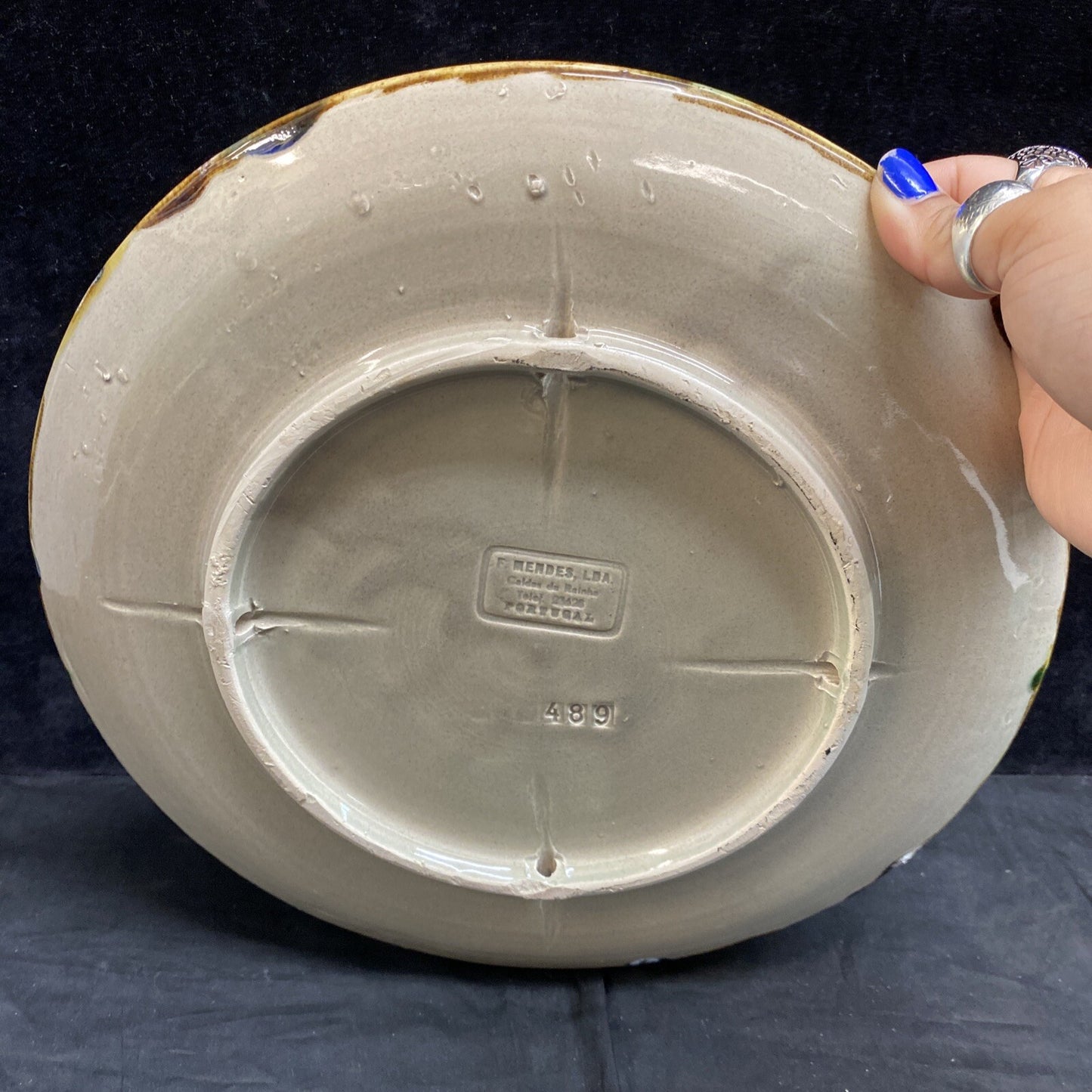 12" Antique Portugal Palissy Majolica Realistic Spider Crab Plate F. Mendes KM9