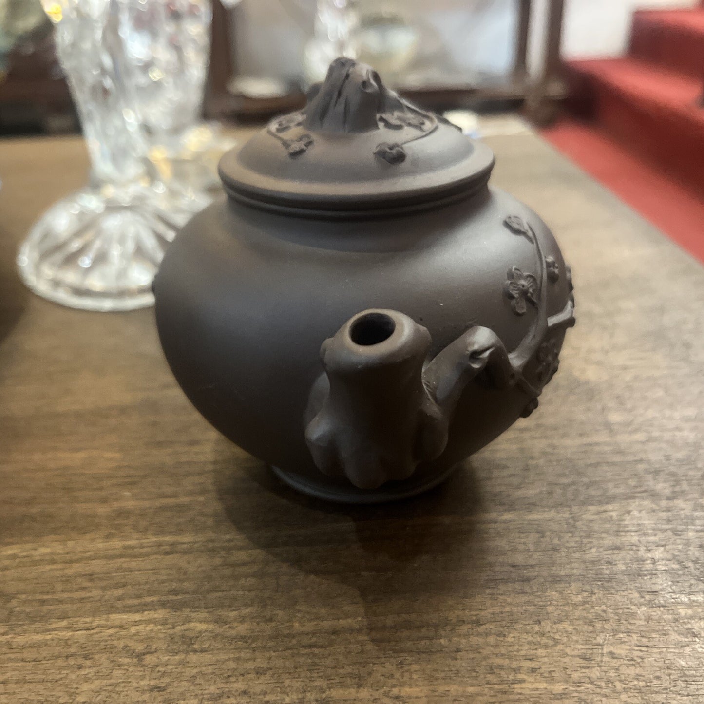 Signed Chinese Yixing Zisha Clay Handmade Longevity Cherry Tree Motif Teapot