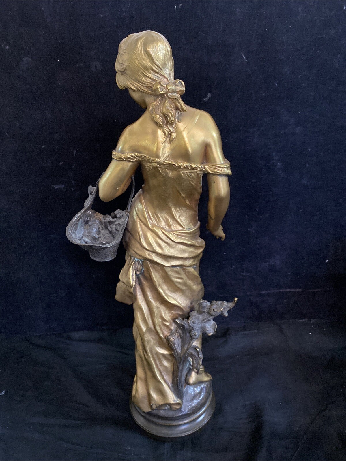 Rose De Mai Gilt Bronze Statue Rose of May Merchant Woman 20 1/4" MH