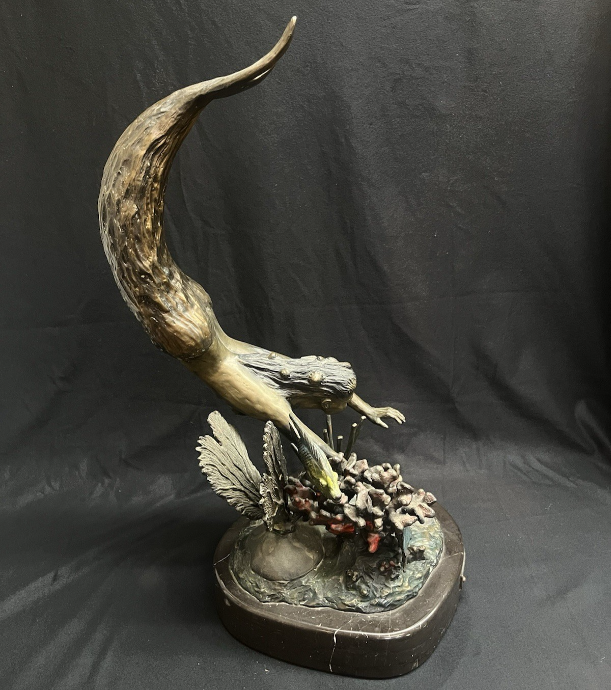 PB7 "The Conch Shell" by Carl Wagner Bronze Statue w/ Marble Base 23.25"