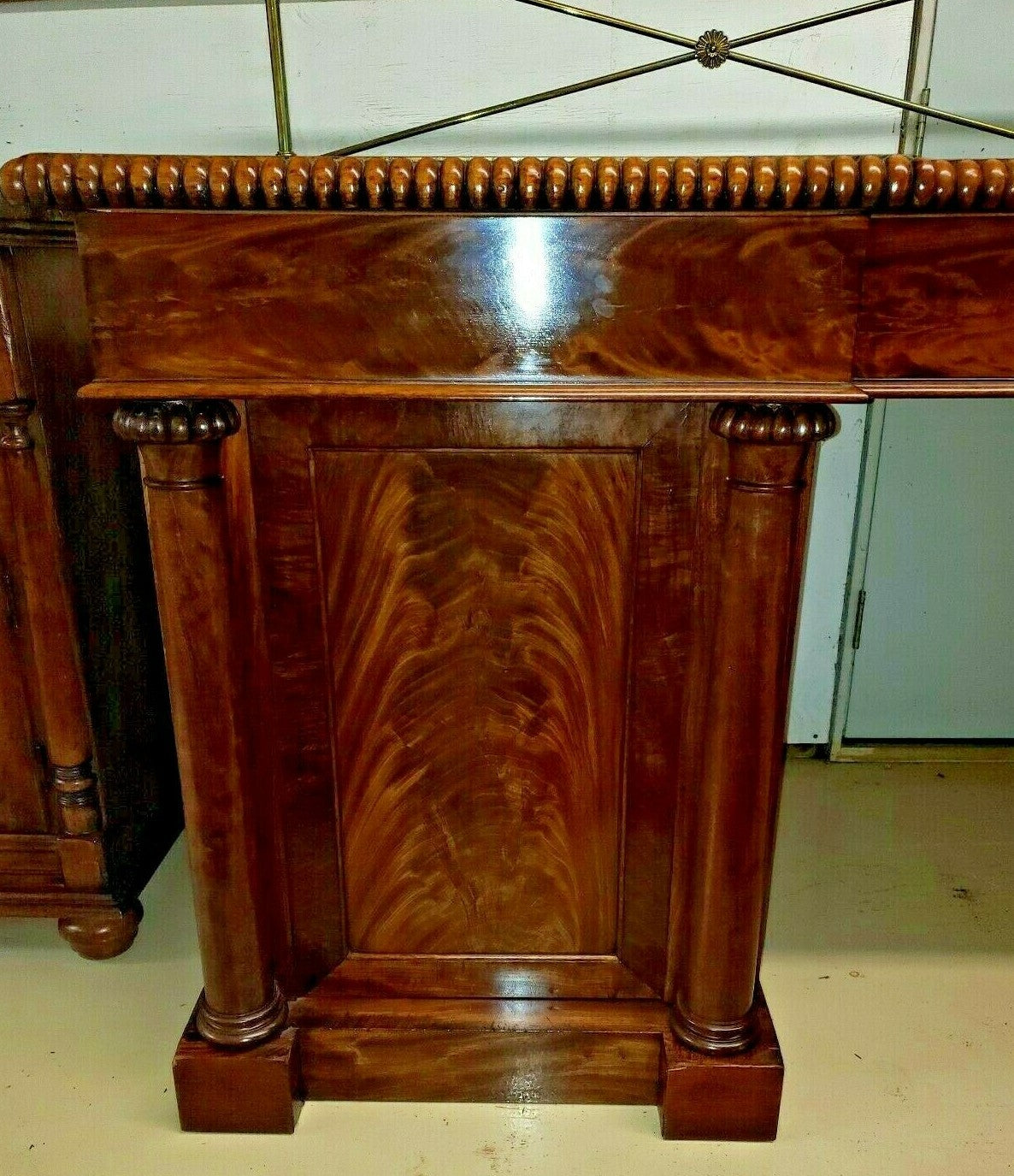 Antique English Mahogany Empire Server Buffet Sideboard Wine Cellarette 103"