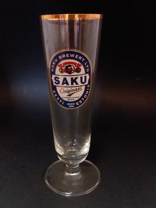 SAKU  Gold Rimmed Pilsner Beer Glass with certificate 7.25''