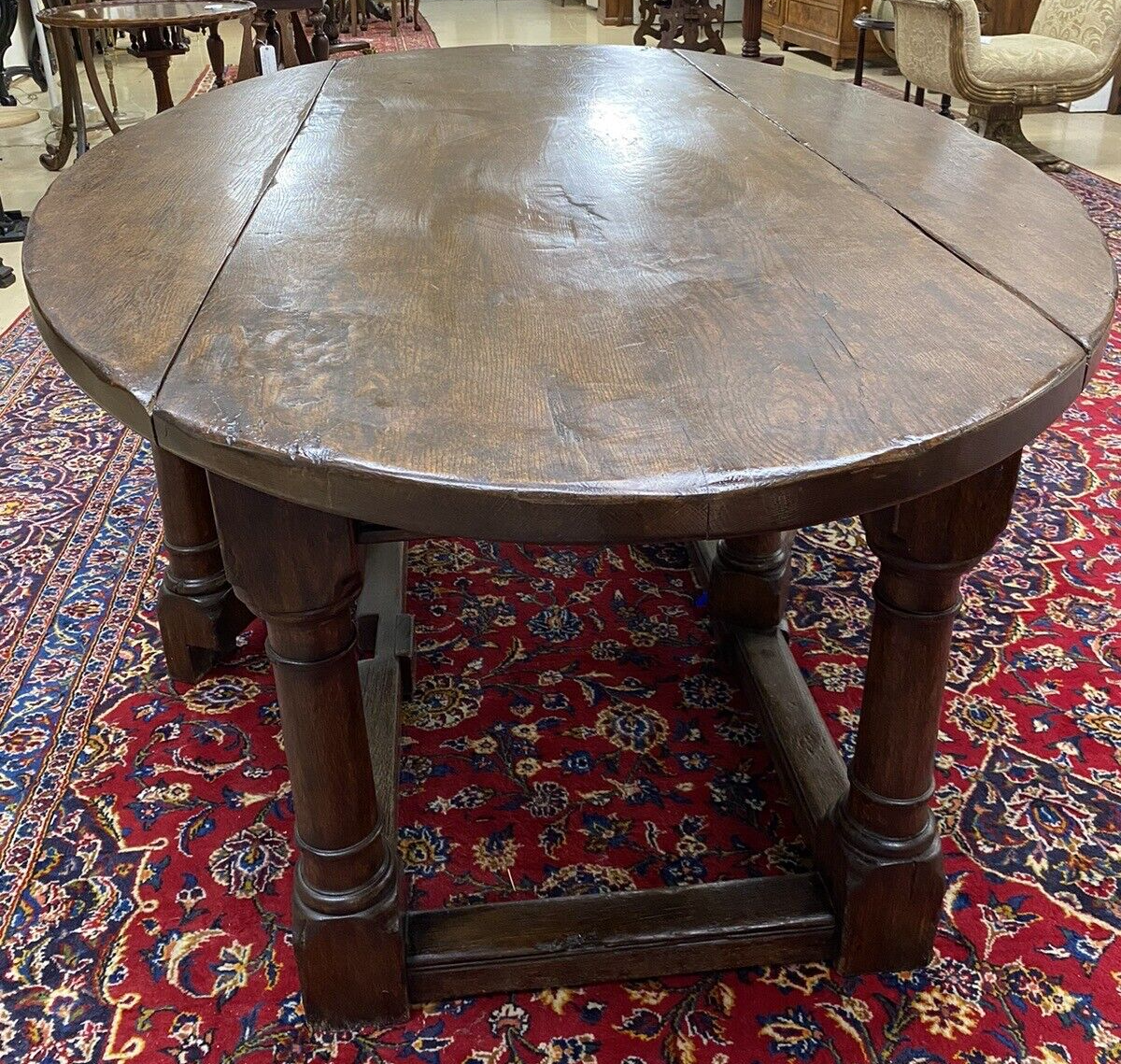 ANTIQUE 19th CENTURY ENGLISH OAK OVAL GATE LEG DROP LEAF DINING TABLE
