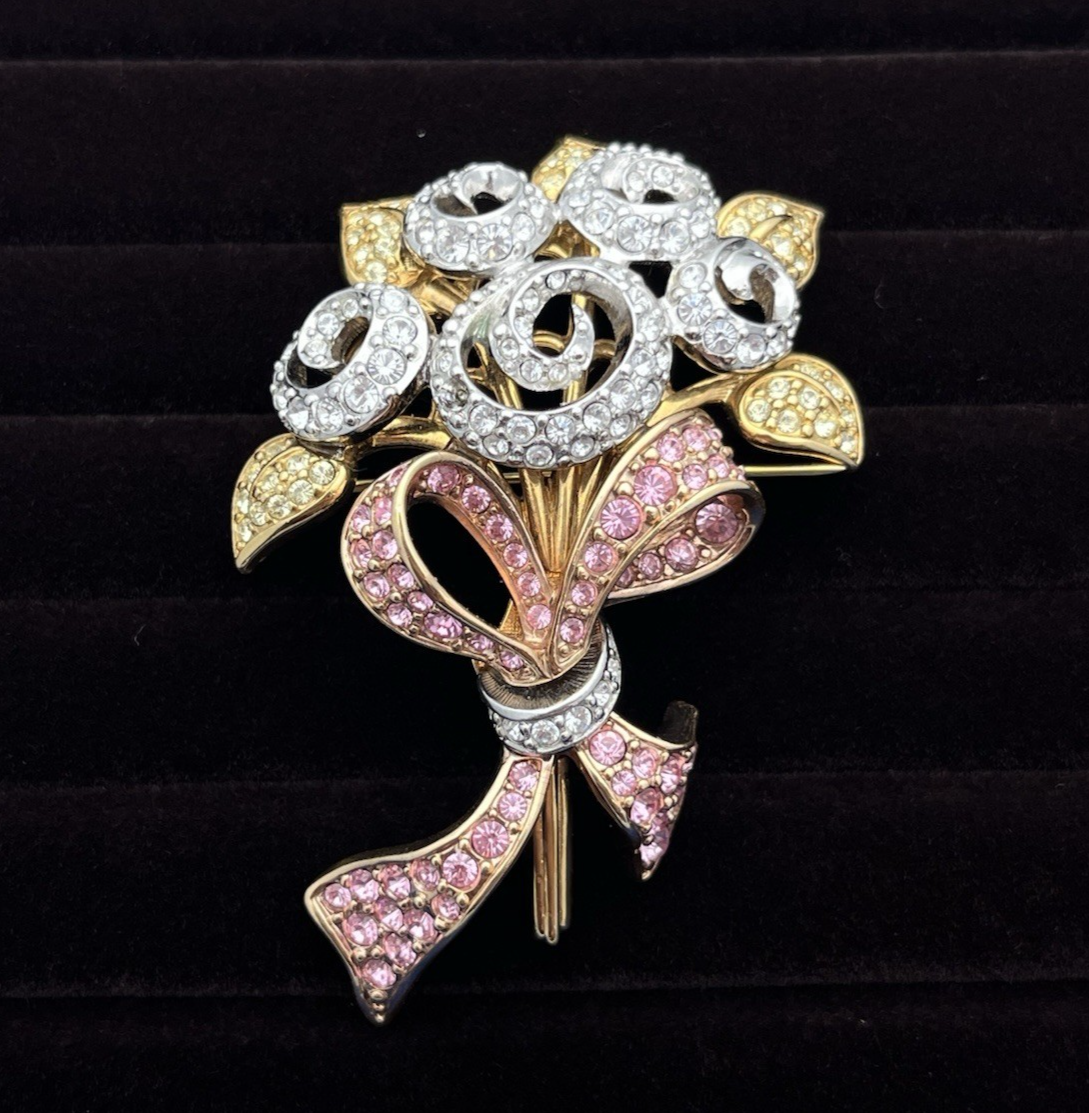 Swarovski Crystal Flower Bouquet Compassion Brooch Pin Retired JP 98