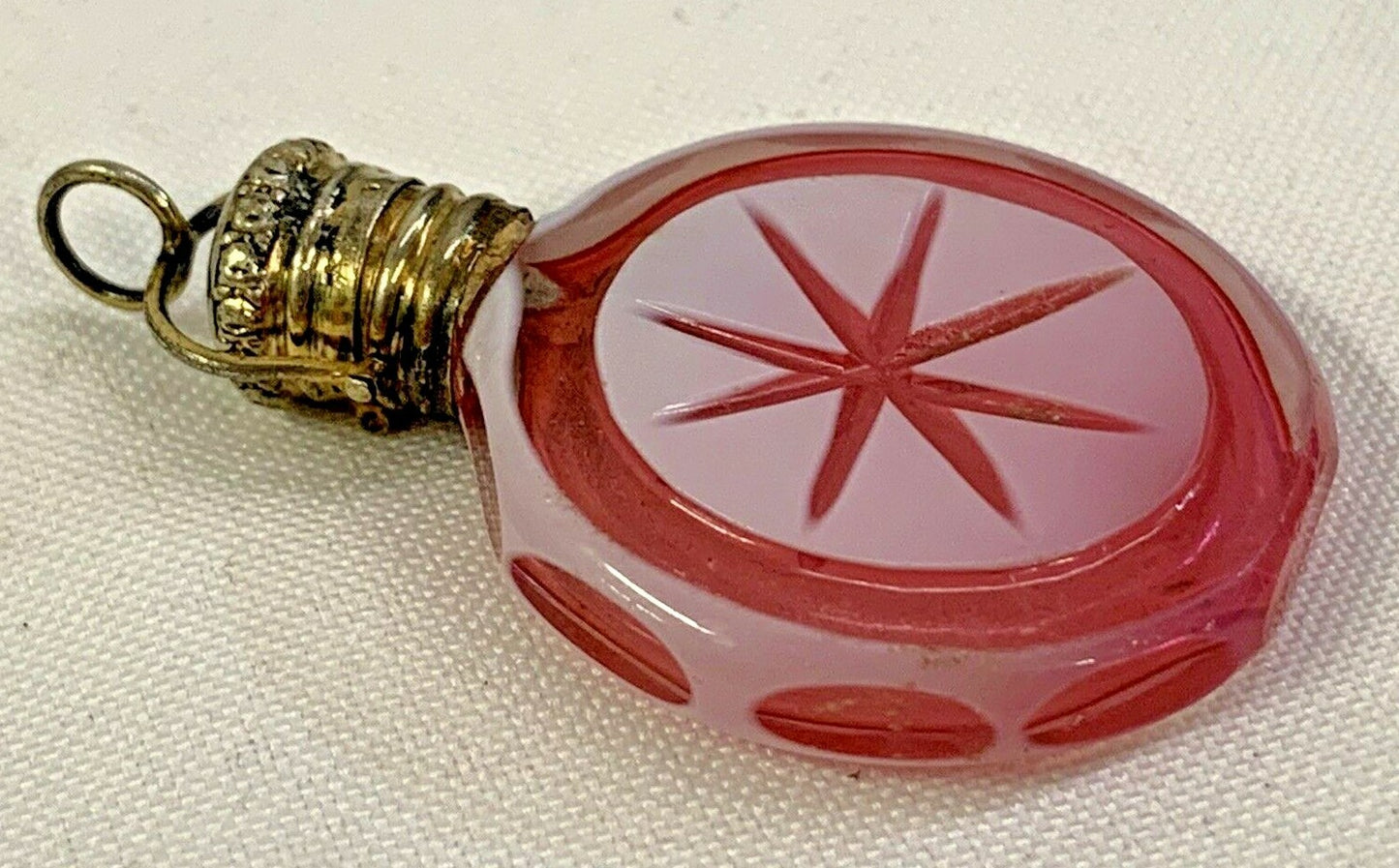 Antique 1880 Miniature French Cranberry Chatelaine Perfume Scent Bottle Sterling