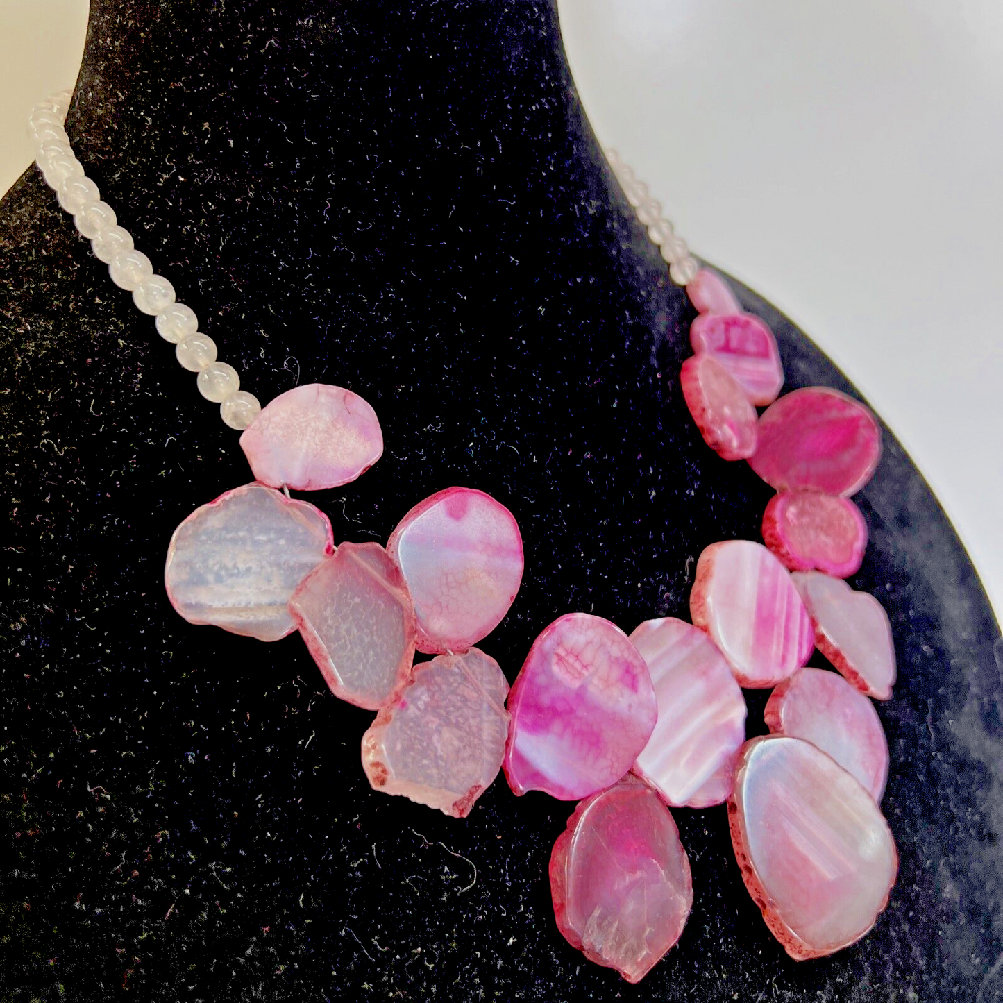 Barse Sterling Silver 925 Pink Sliced 17 Agate Slab  Necklace