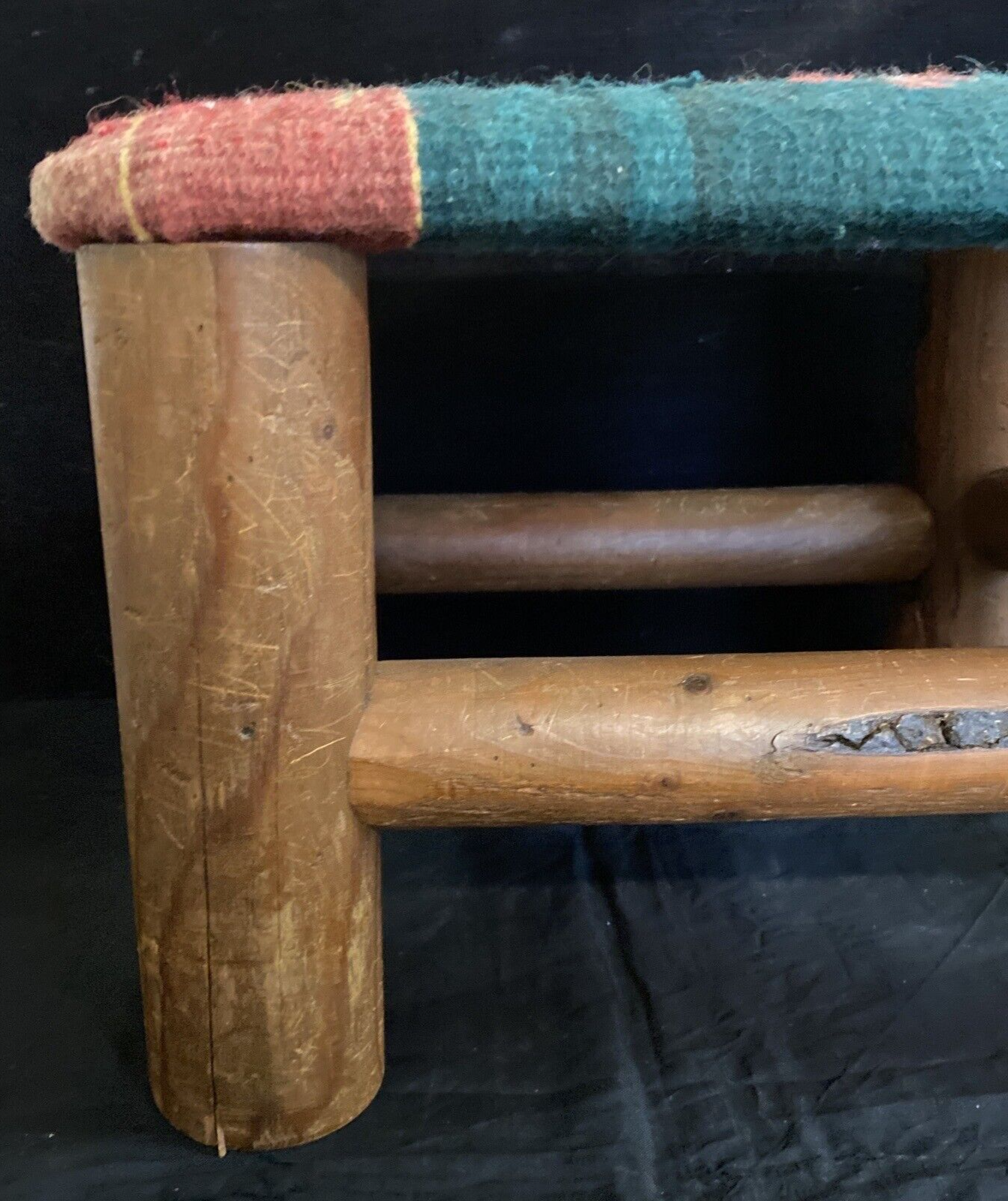 Rustic 11" Log Stool Handtied Navajo Cover Handmade Southwest Decor