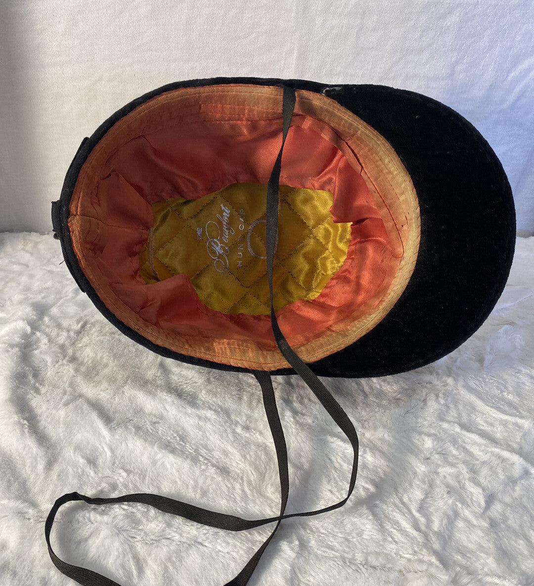 Beaufort Equestrian Hunt Cap Black Velour Horse Riding Helmet Vintage England