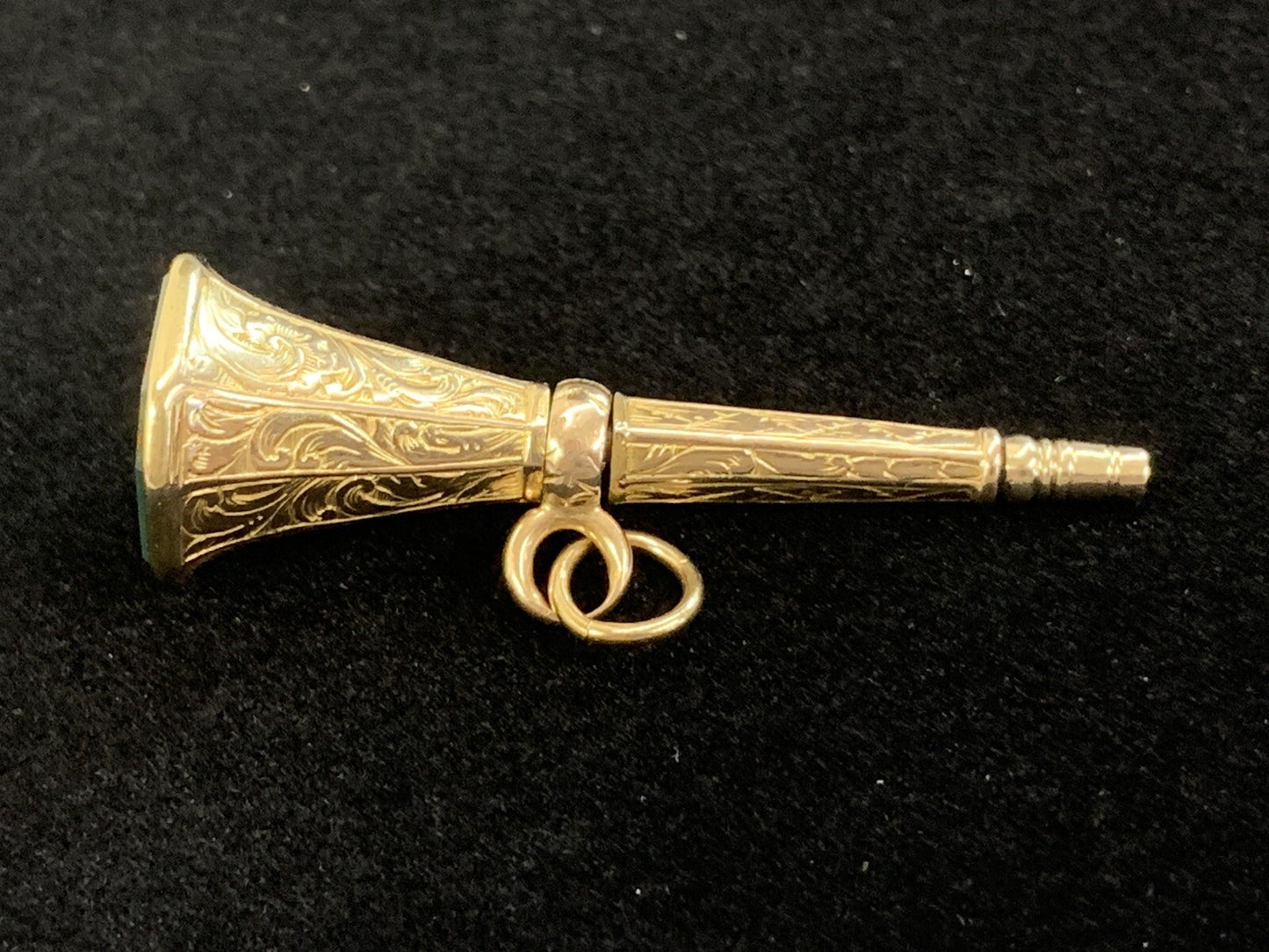 Antique Victorian Bloodstone Watch Key  Yellow Gold Beautiful Chasing Work