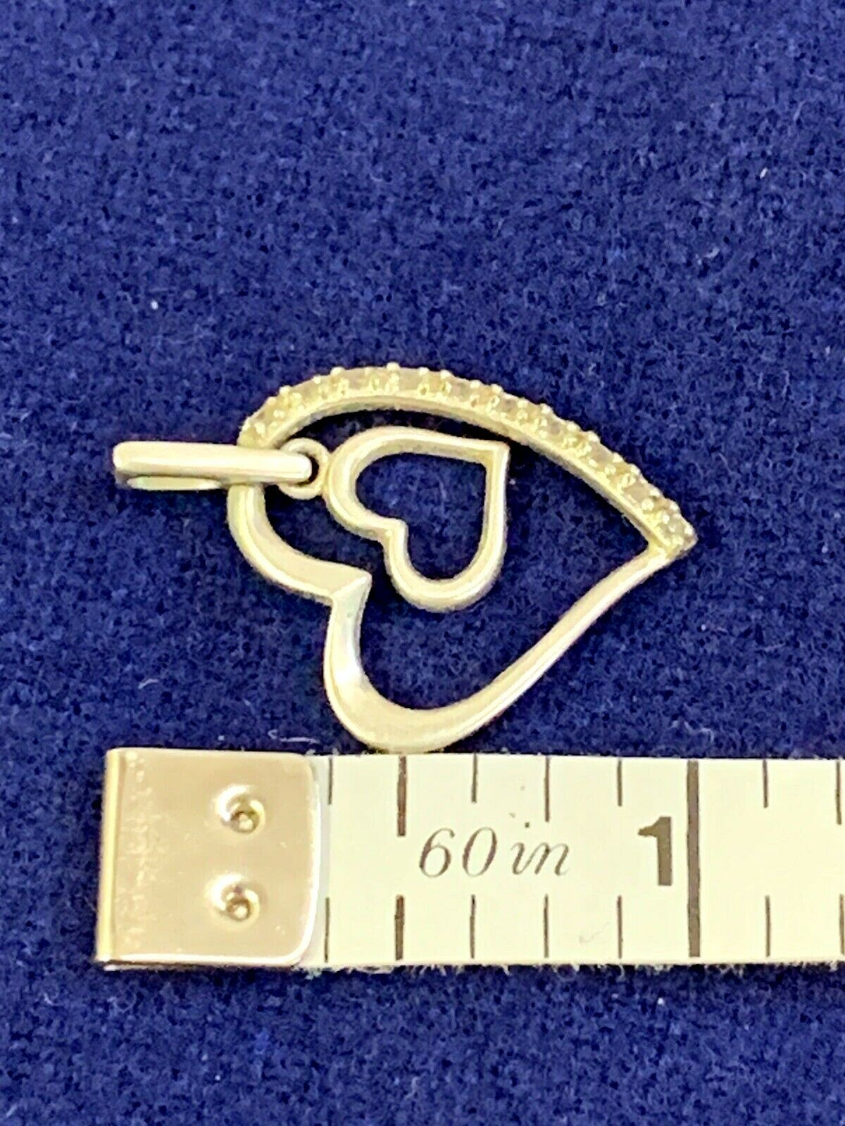 925 Sterling Silver C Z Double Open Heart Design Slide Pendant