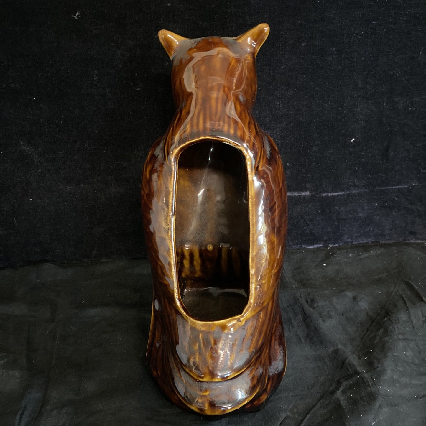 VTG Ceramic Brown & Gold Tone Owl Planter