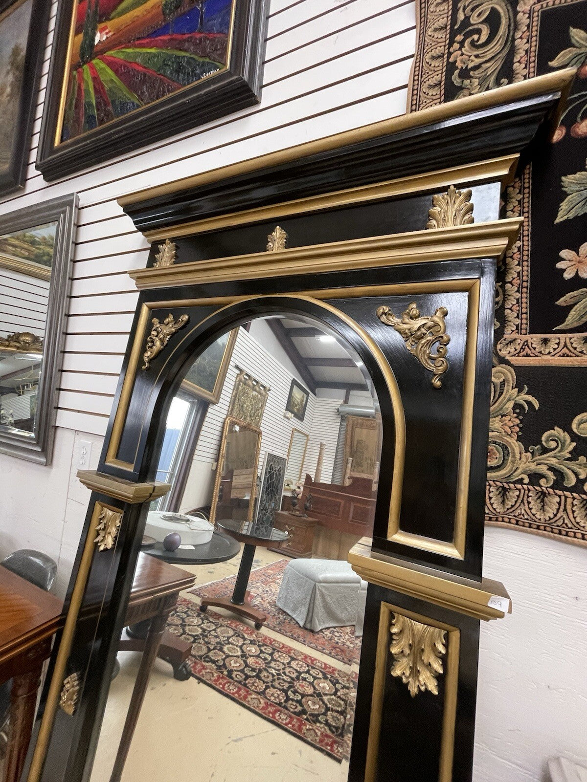 Tall Black & Gold Napoleon III Style Pier Mirror 79.5” Tall FS9