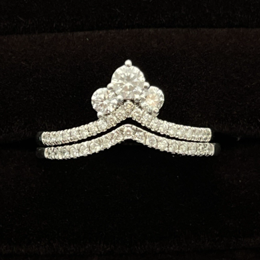 3.86g 10k White Gold Diamond Double Band Stacking Ring Size 8.5