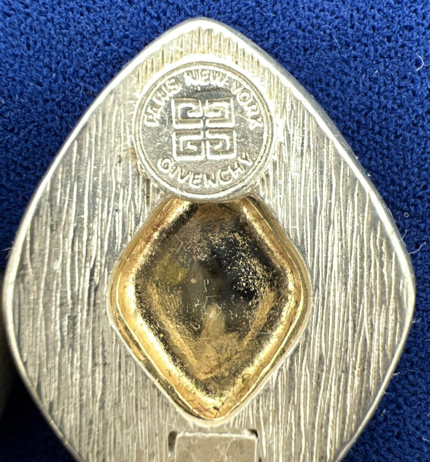 100% Authentic Givenchy Signed Vintage Earrings Clip Dangle Silver & Gold Toned