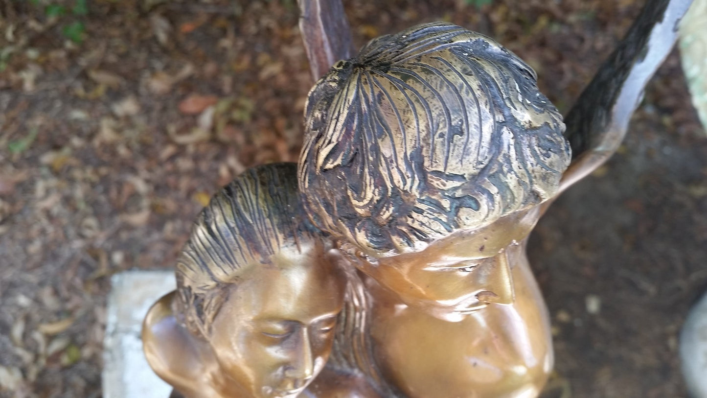 24" Bronze Statue of 2 Lovers or Psyche & Cupid w Marble Base 20 lbs Beautiful!