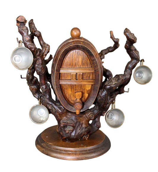 Antique Miniature Whiskey Barrel Live Root and Copper Cups Black Forrest