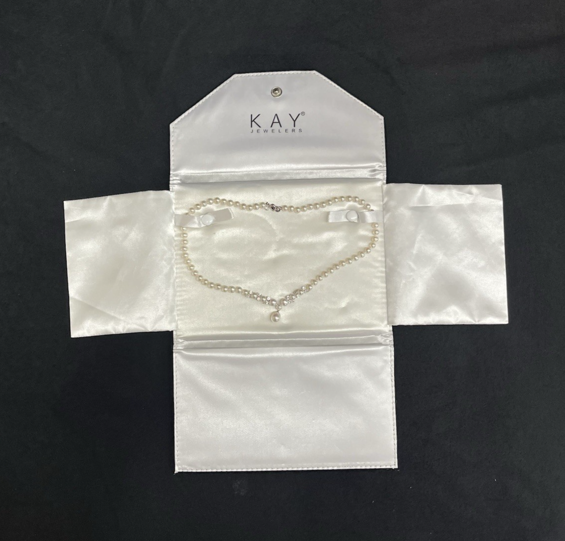 Kay Jewelers Sterling Cultured Pearl 17.25" Necklace w/ Lab Created Sapphires