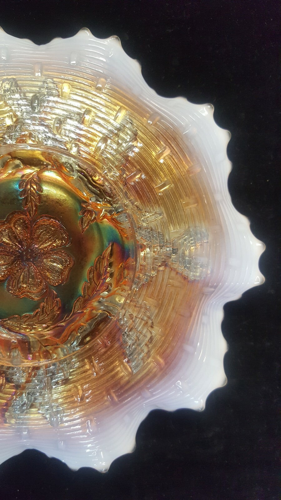 Antique Vintage Apple Blossom Twigs Marigold Carnival Glass Dugan Plate 1900s