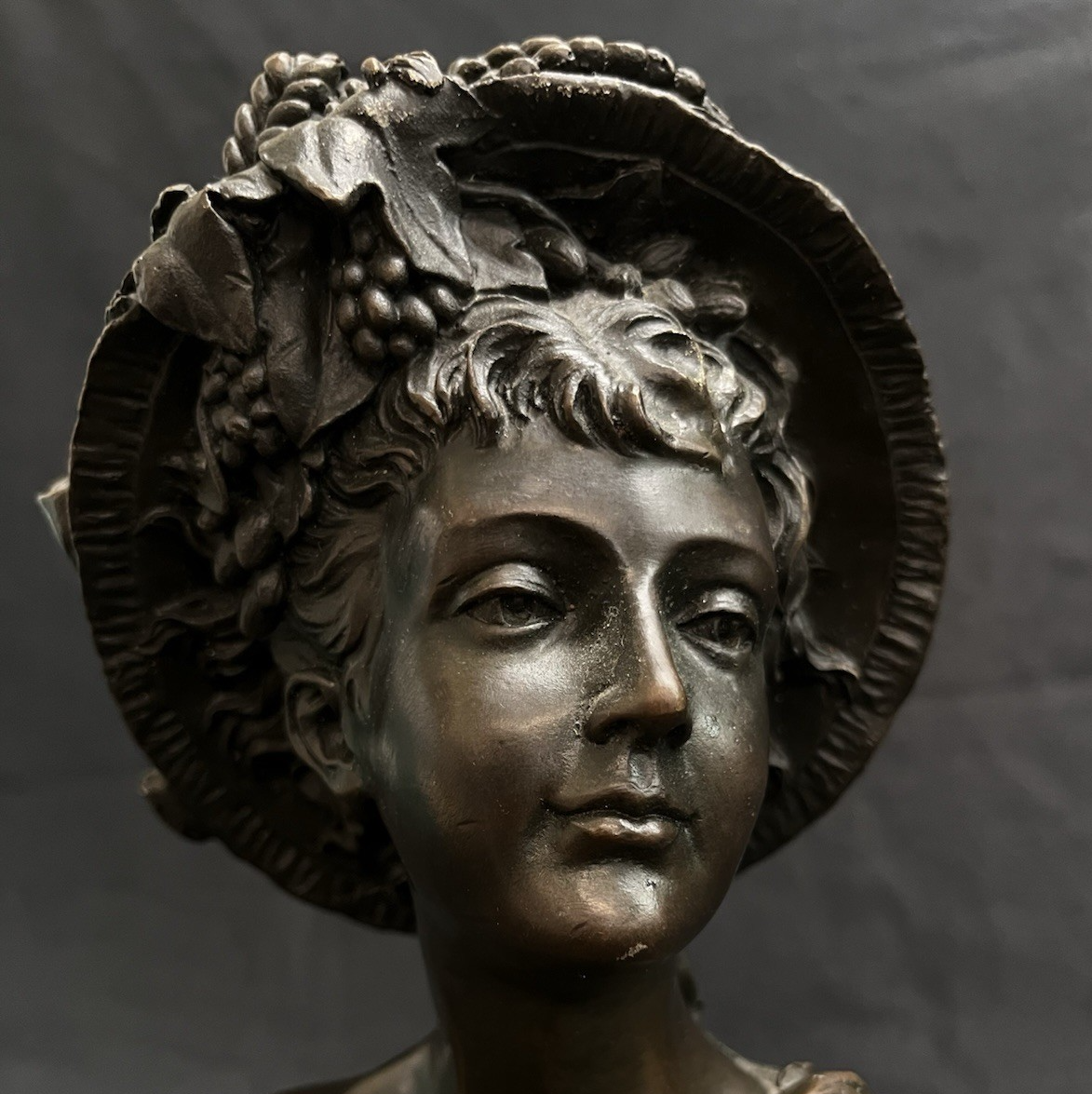 A. Carrier Belleuse European Bronze Bust on Marble Base Victorian Woman