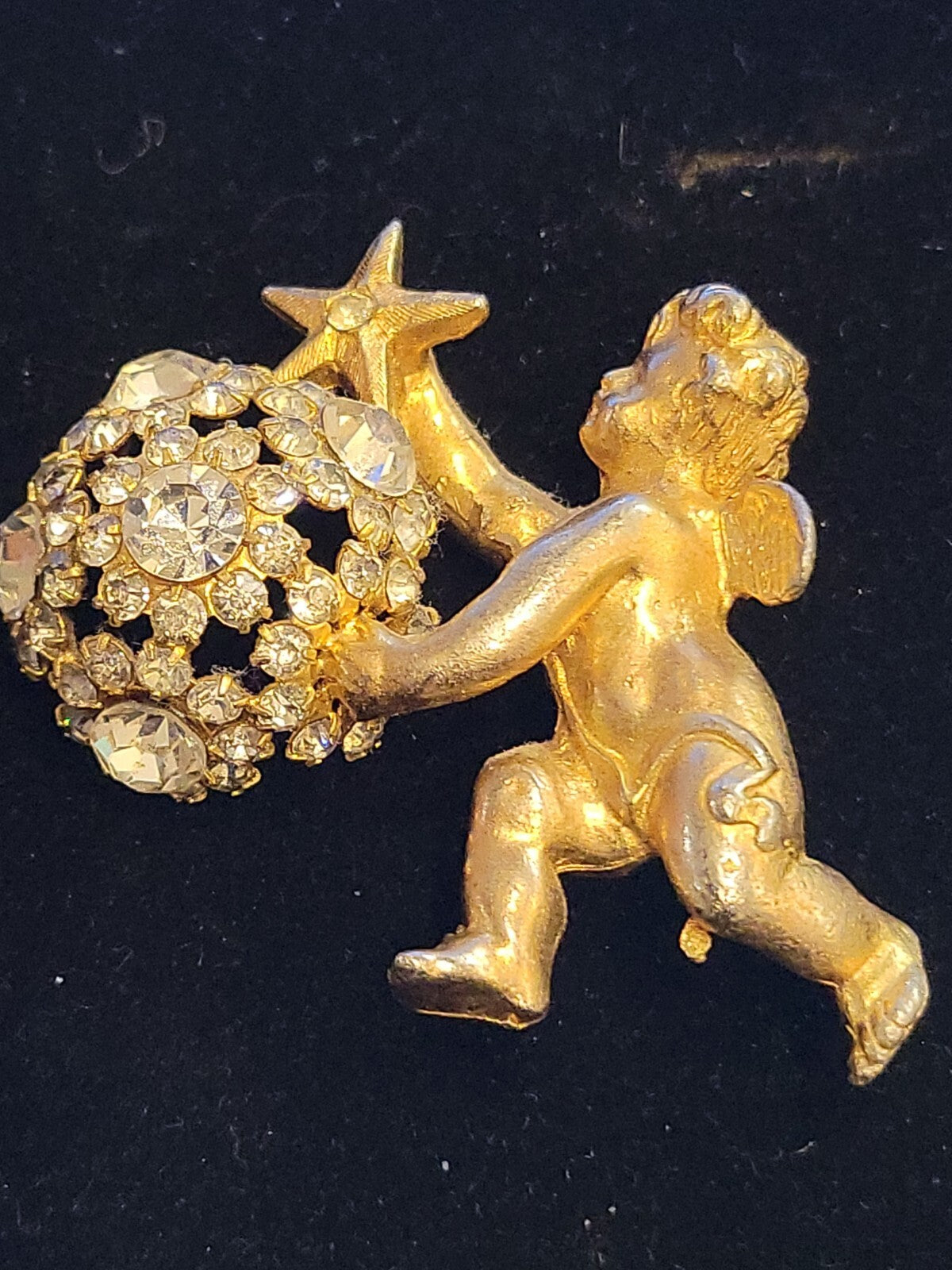 Vintage Designer Signed De Nicola Angel Baroque Rhinestones Pin Brooch