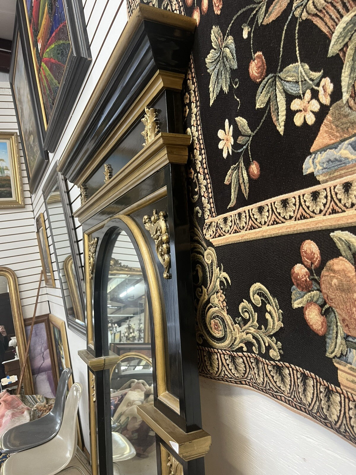 Tall Black & Gold Napoleon III Style Pier Mirror 79.5” Tall FS9