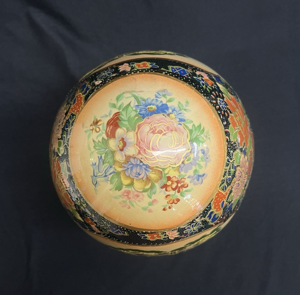 PB8 K.O.K Vintage Satsuma Hand Painted Moriage Geisha Scene Ceramic Egg w/ Base