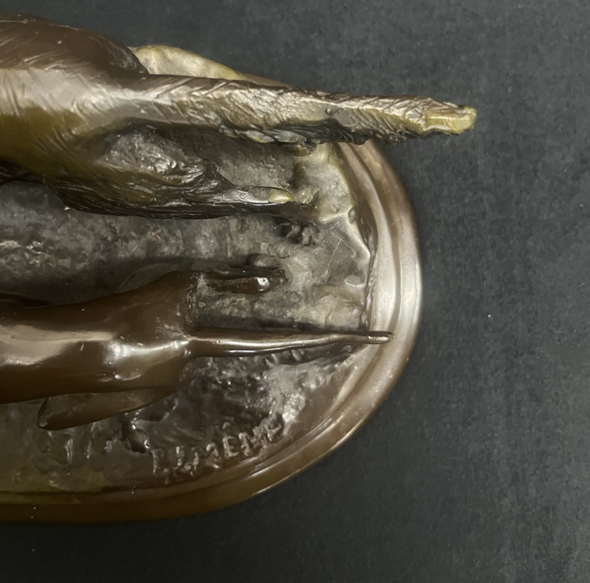 Signed Pierre-Jules PJ Mêne Bronze Hunting Hounds Dogs Duck Sculpture 16" PB10