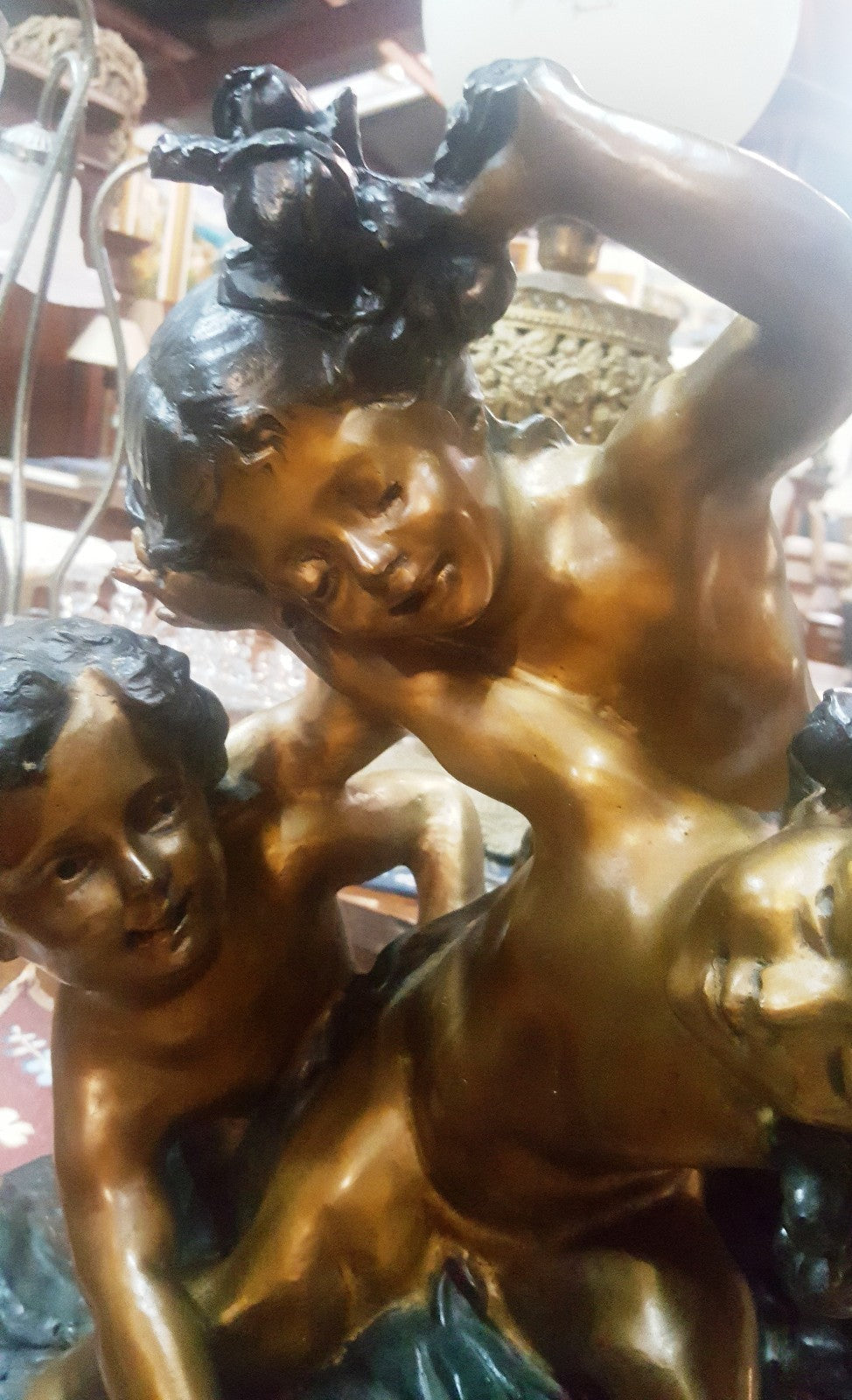 Bronze Tabletop Statue of 3 Children Playing H 18" x W 15" Elegant Centerpiece