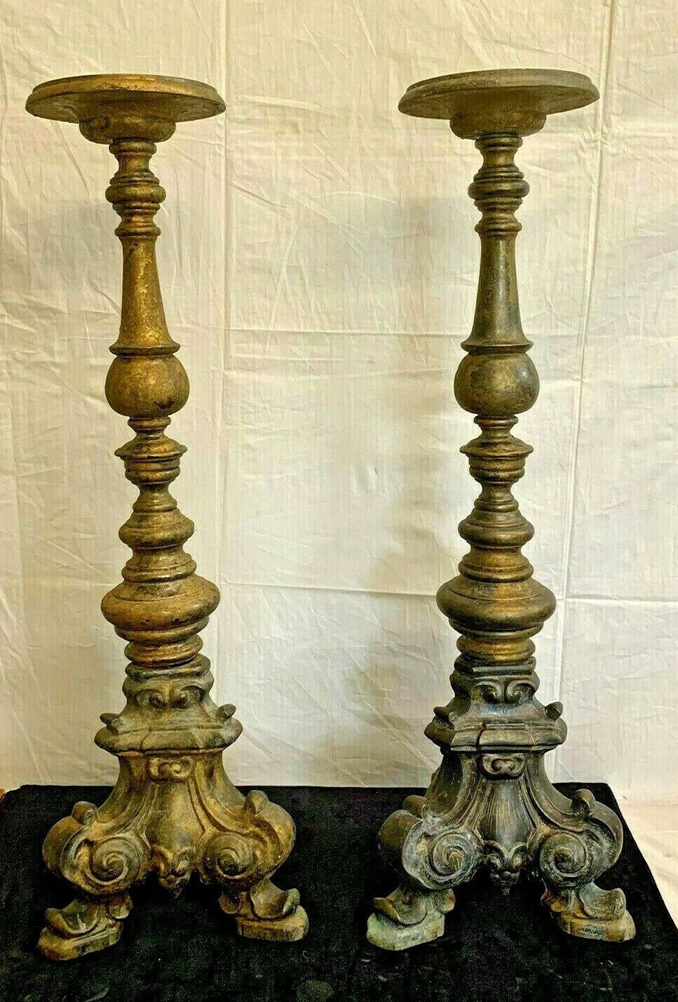 Vtg Brass Bronze Large H 26"Candlesticks Decorative Altar Sticks 12 lbs each