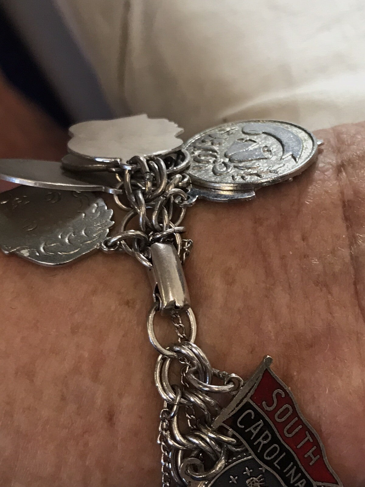 VTG Sterling Silver Charm Bracelet  7-1/4" (125 g) 1960's Safety Chain 43 Charms