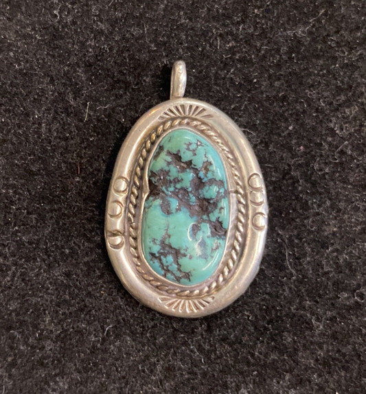 Sterling Silver 1 5/8" Turquoise Pendant