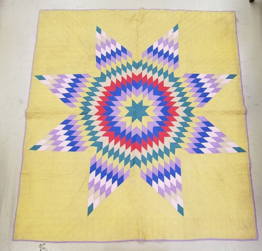 HANDSTITCHED PATCHWORK DIAMOND PATTERN QUILT BEDSPREAD 65" x 77" early 1900's AL