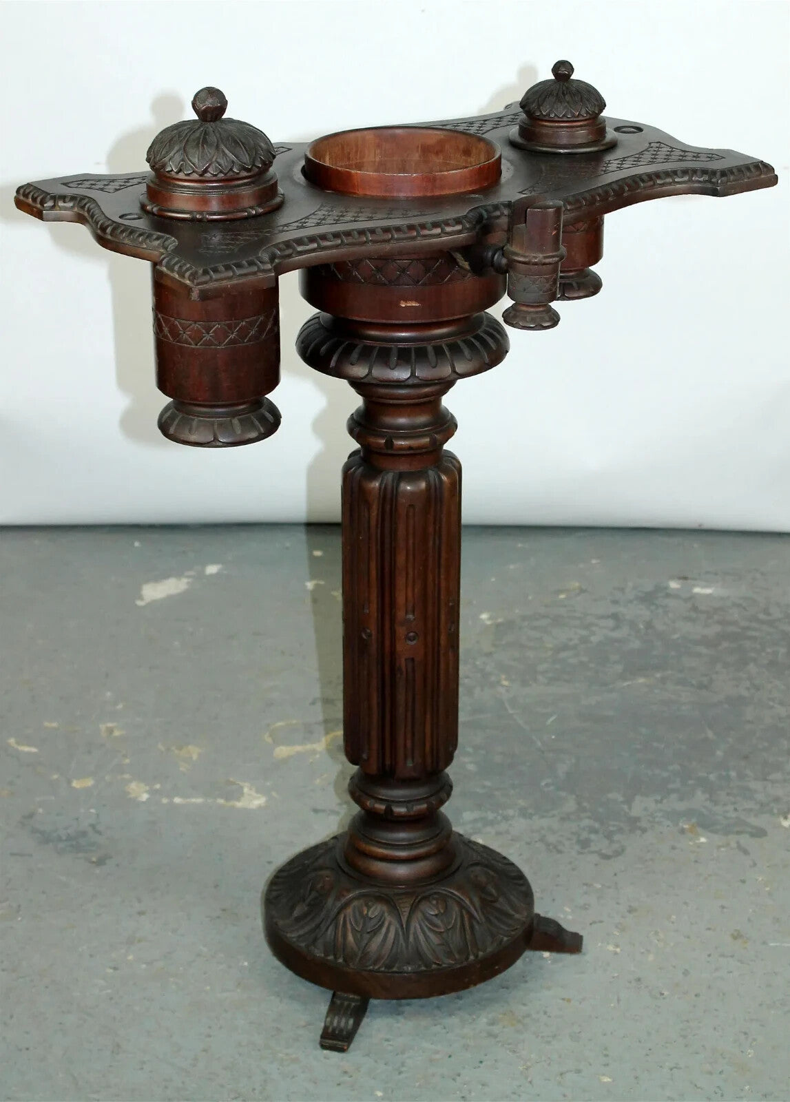 Antique German Carved Swivel Smoking Stand Black Forest Style Pipe Cigar Tobacco