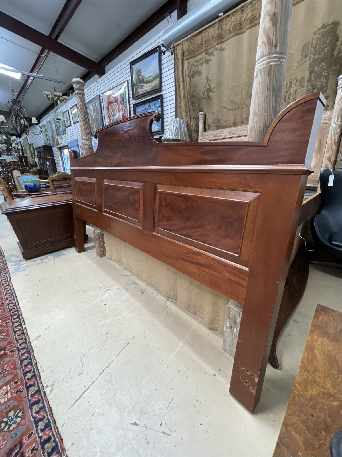 Double Queen Size Custom Paneled Crotch Mahogany Headboard FS7