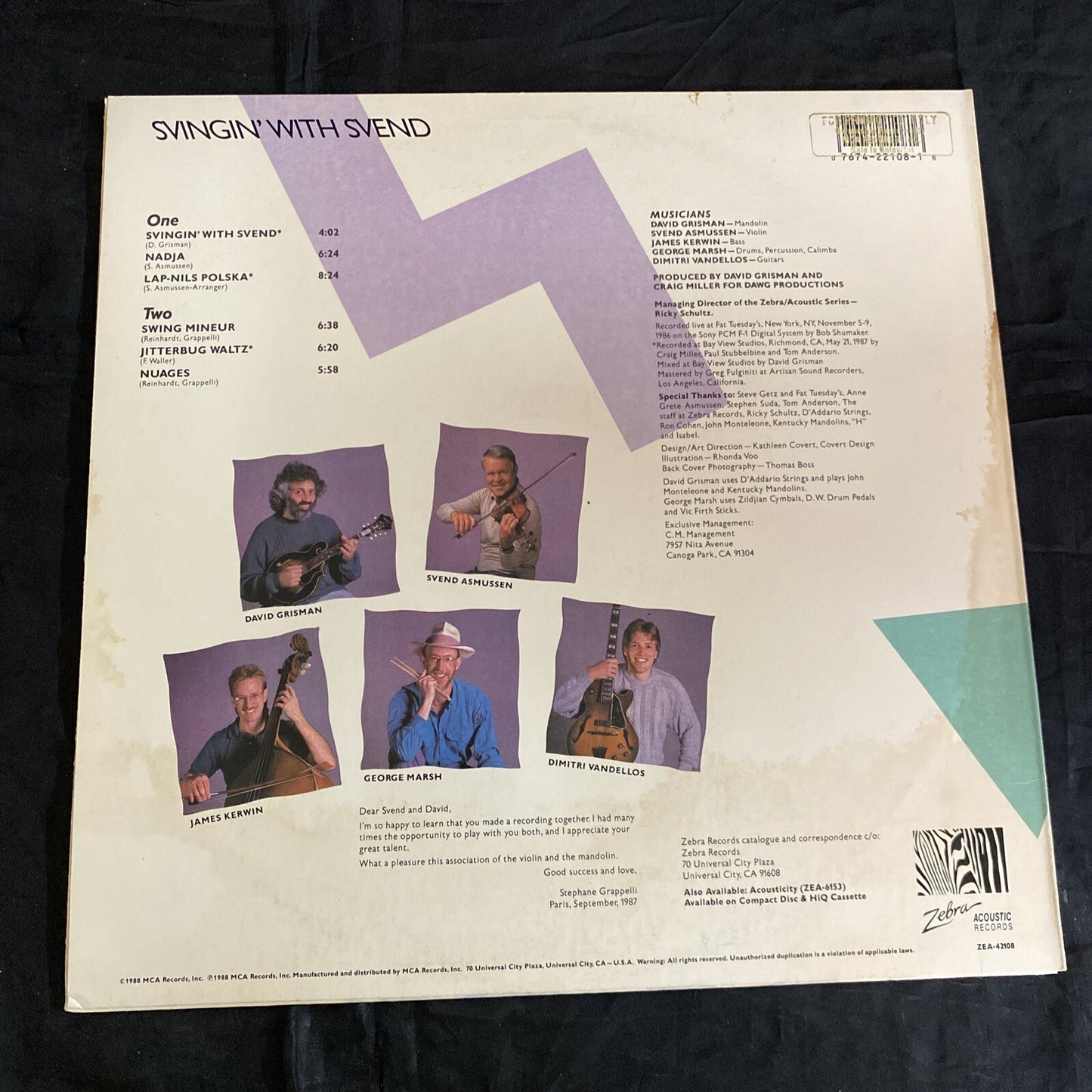 PROMO DAVE GRISMAN QUINTET W/SVEND RASMUSSEN SWINGIN WITH SVEND NM/VG++