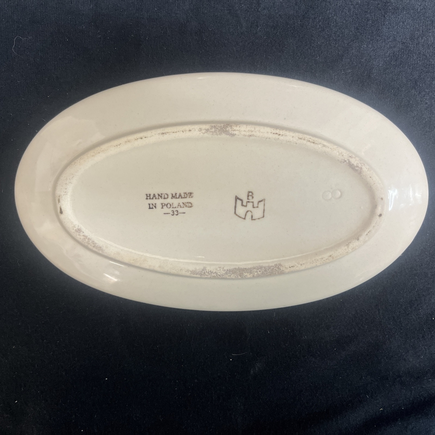 Boleslawiec Polish Pottery Sugar Bowl & Creamer Set w/ Plate Peacock Pattern