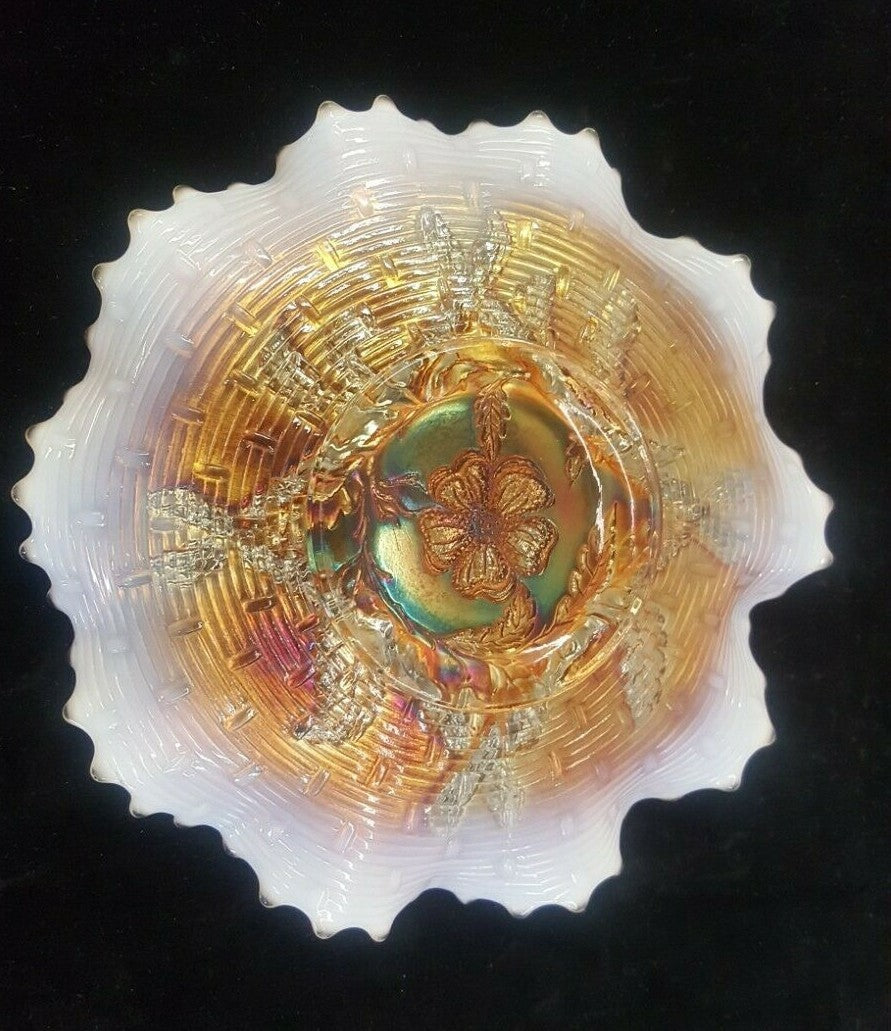 Antique Vintage Apple Blossom Twigs Marigold Carnival Glass Dugan Plate 1900s