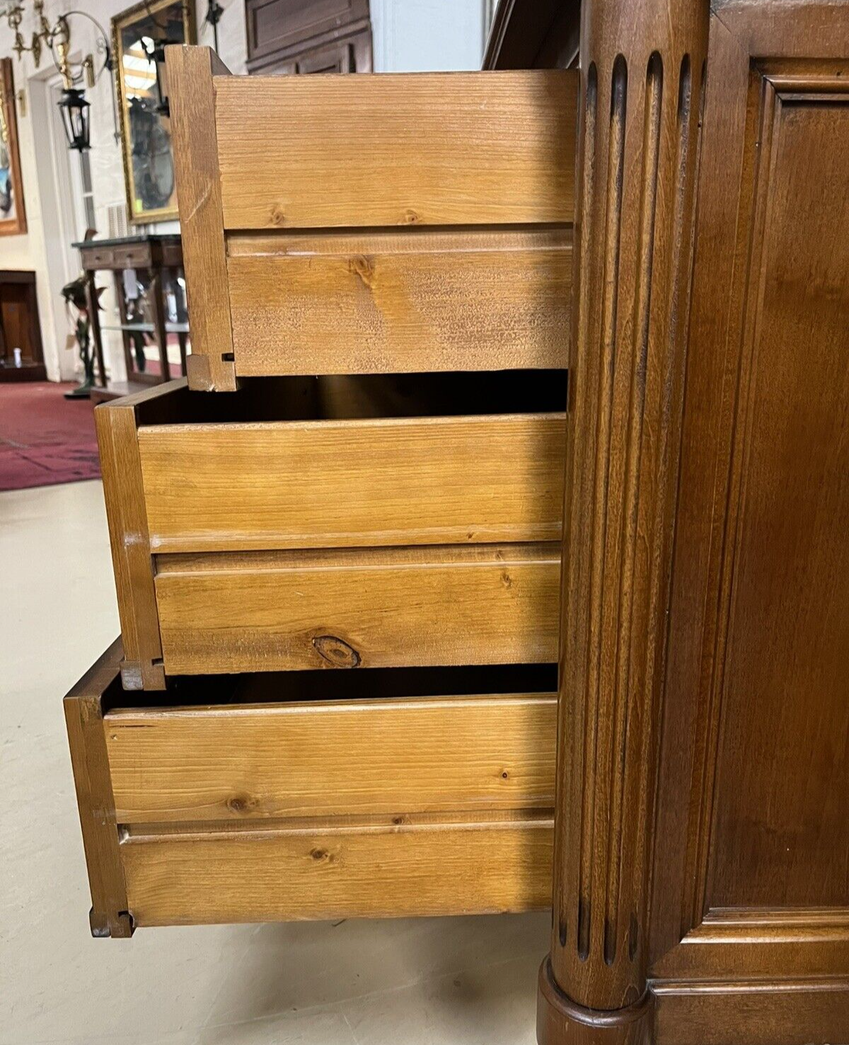 French Louis XVI Cherry Three Drawer Chest Of Drawers Brass Ormolu Pulls 43”