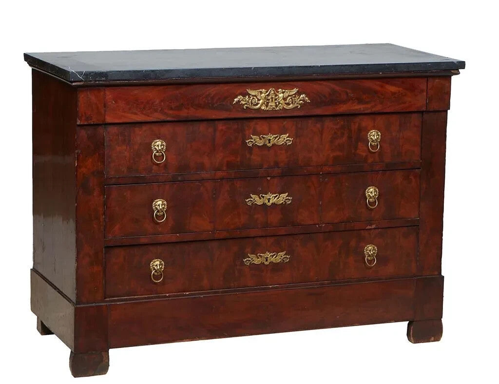 French Empire Ormolu Mounted Marble Top Commode Chest of Drawers Dresser 19th