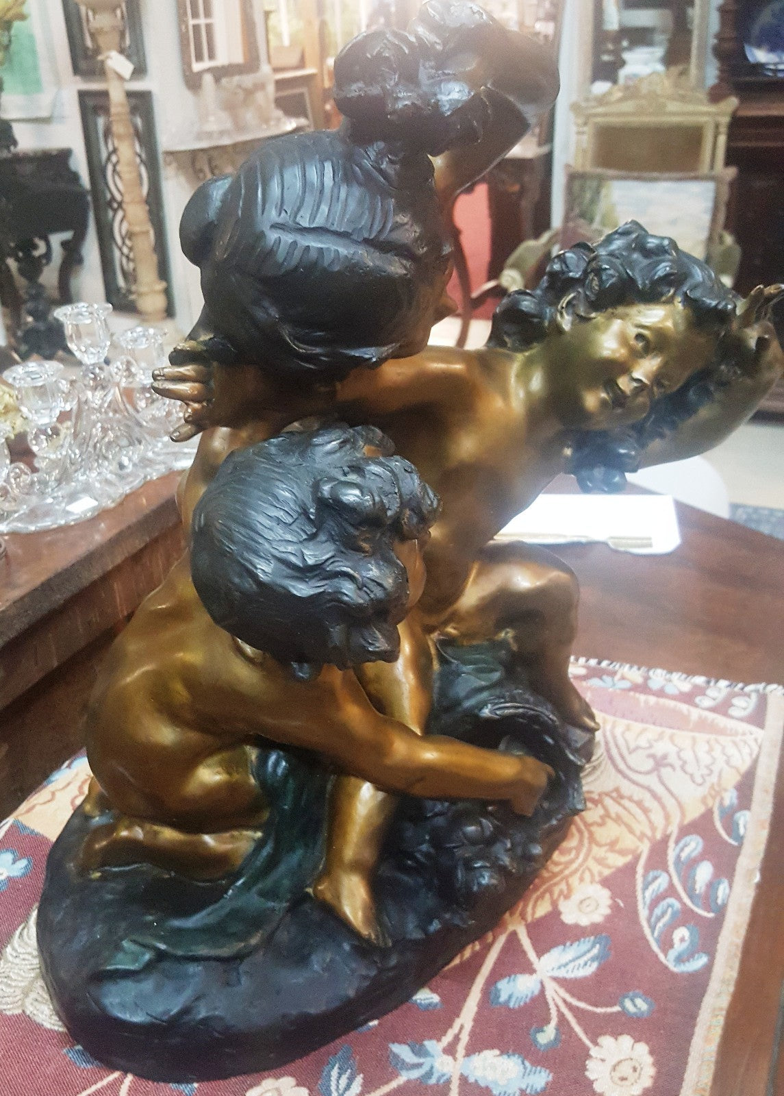 Bronze Tabletop Statue of 3 Children Playing H 18" x W 15" Elegant Centerpiece