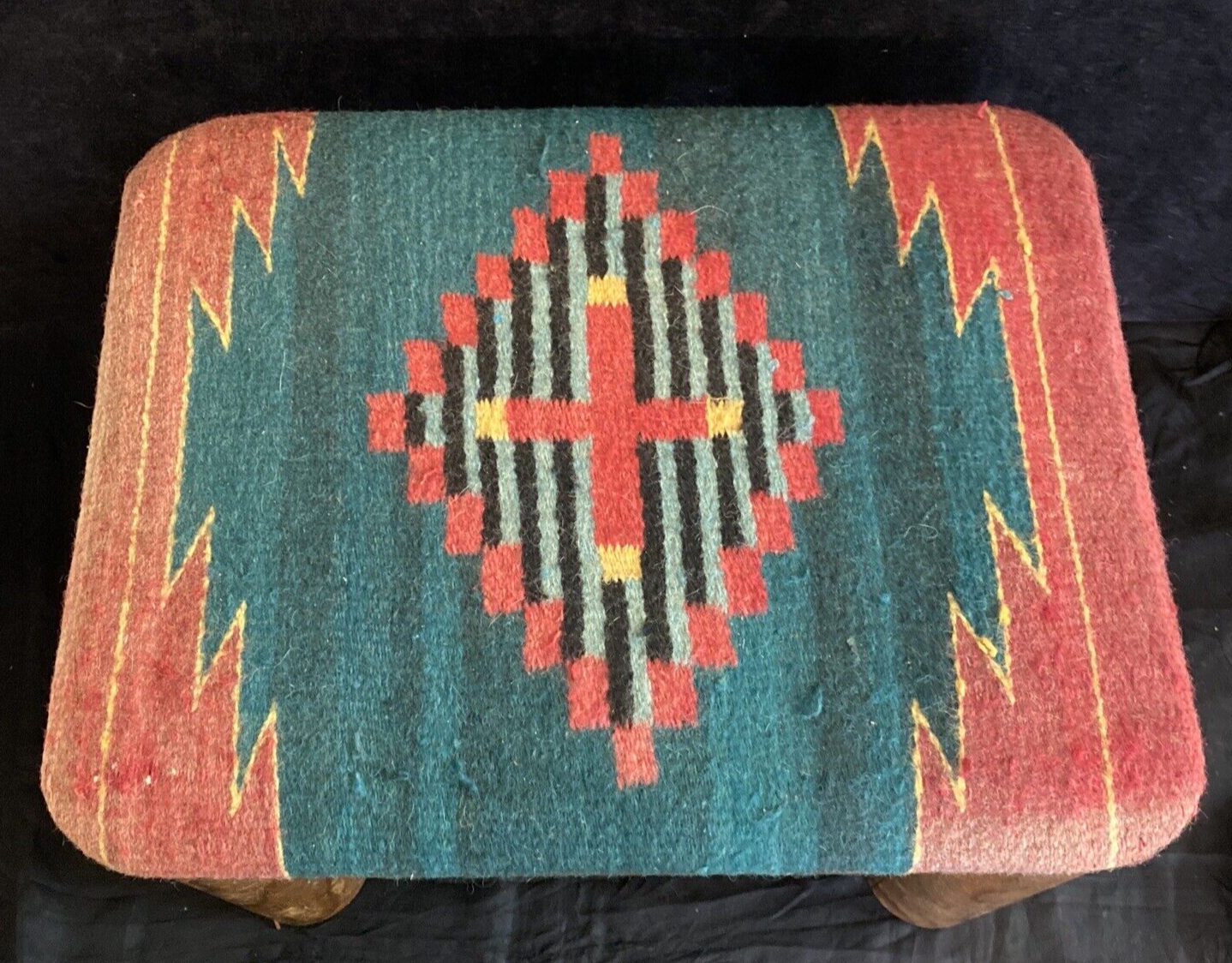 Rustic 11" Log Stool Handtied Navajo Cover Handmade Southwest Decor