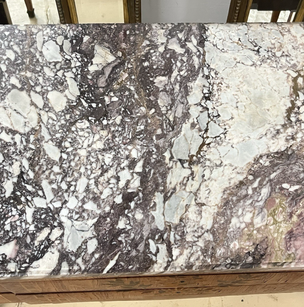 ANTIQUE FRENCH LOUIS XVI MARBLE-TOP INLAID MARQUETRY COMMODE CHEST OF DRAWERS