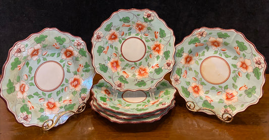 Rare English Copeland Antique Floral Dessert Plate Set Of 6