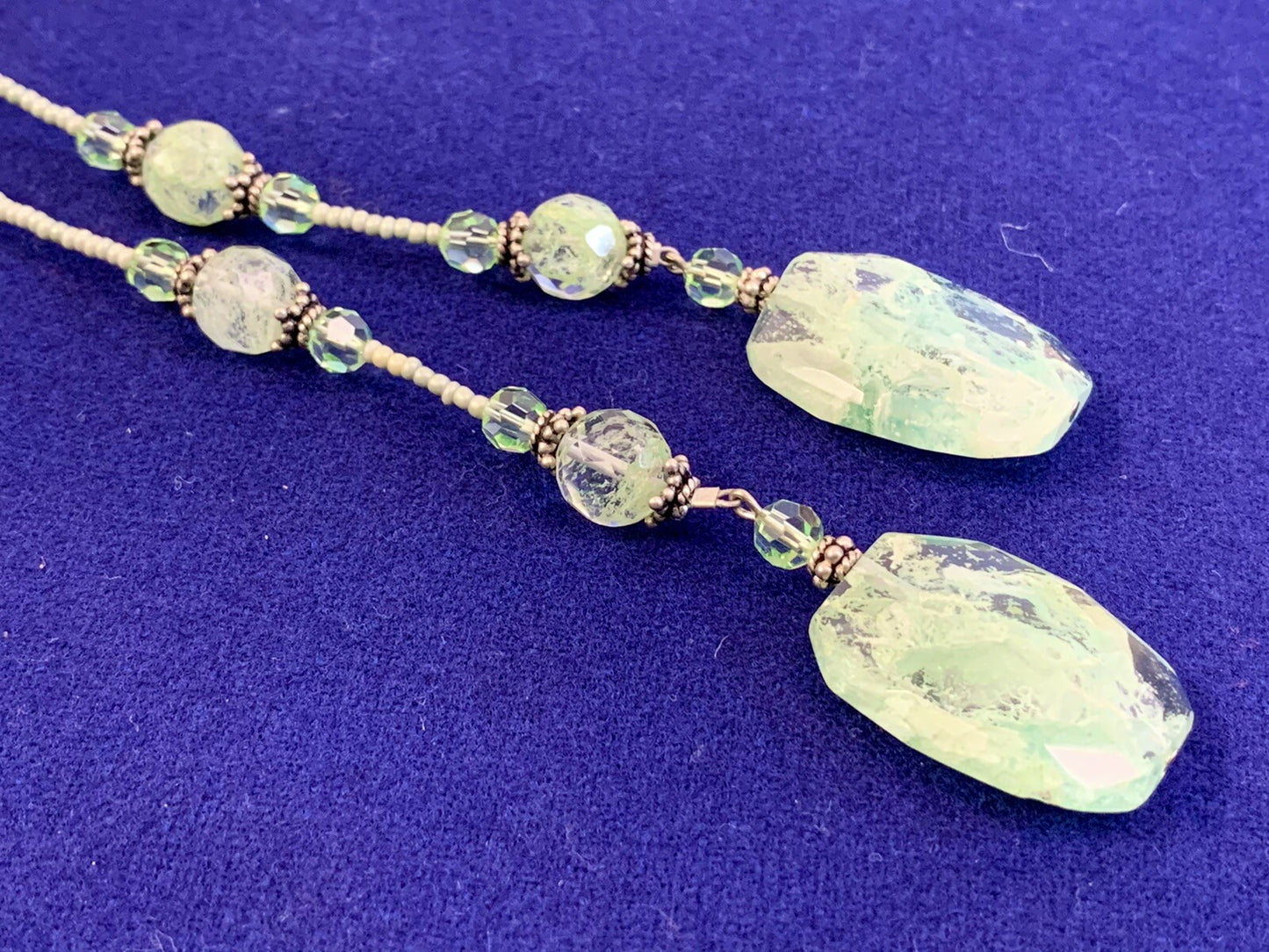 Glass Beaded 46" Mint Green Lariat Necklace & Earring Set Never Worn Great Gift