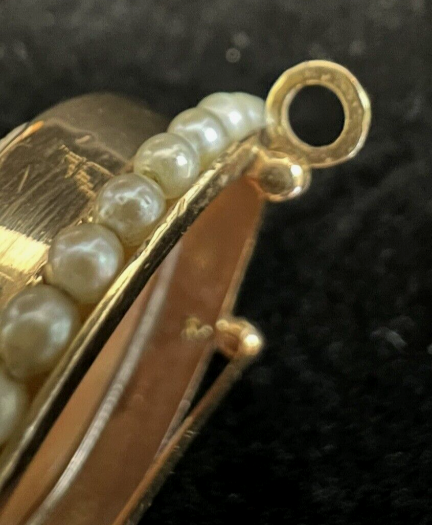 Victorian Shell Cameo Pendant Brooch 14K seed Pearls Full Face 1800's