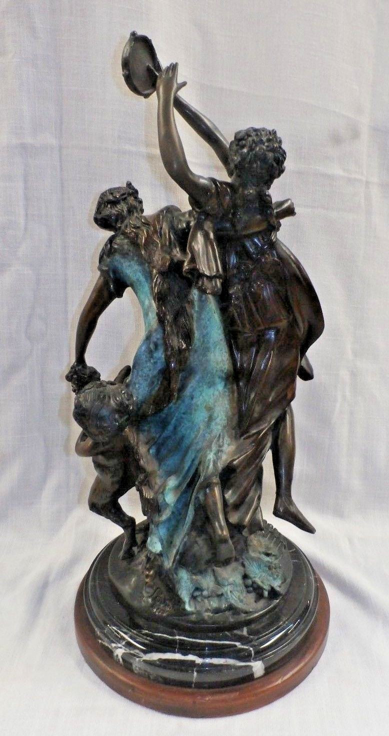 Bronze Bacchanalia Statue Clodion 2 Women Dancers Celebrating Wine Tambourine